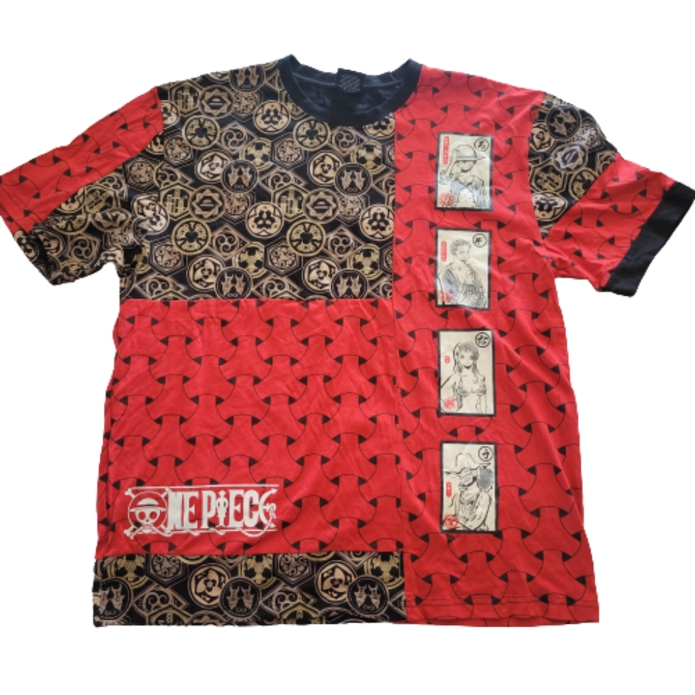 HTF One Piece x Atsuko New York Comic Con Limited Red Patchwork Tee Shirt Sz L